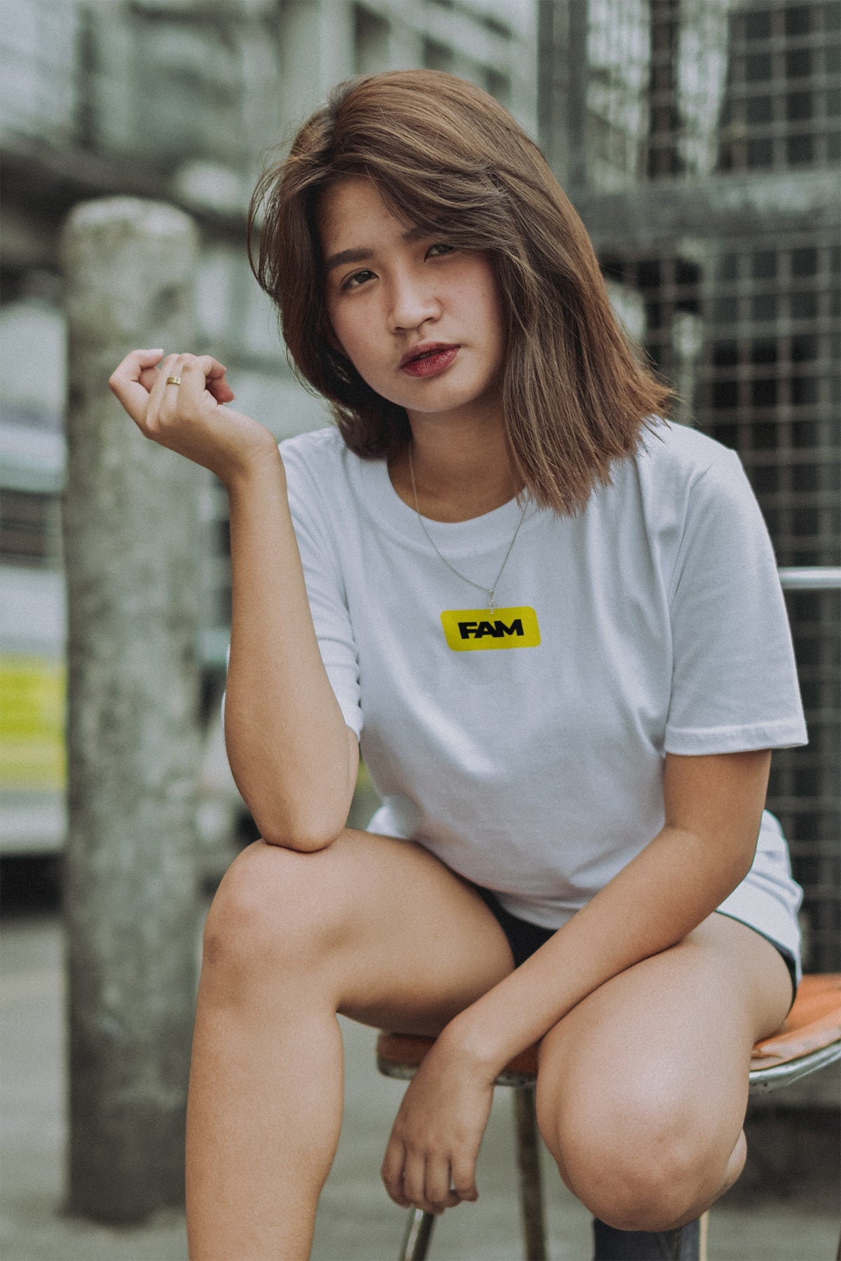 Fam Yellow Badge T-Shirt (White)